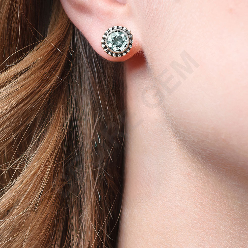 Round Natural Gemstone Stud Earrings 925 Sterling Silver Vintage Design DGE1065 E-1121