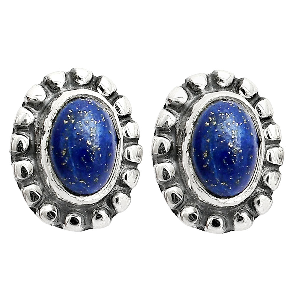 Oval Gemstone Silver Stud Earrings – Amethyst, Citrine, Lapis, Moonstone DGE1066 E-1121