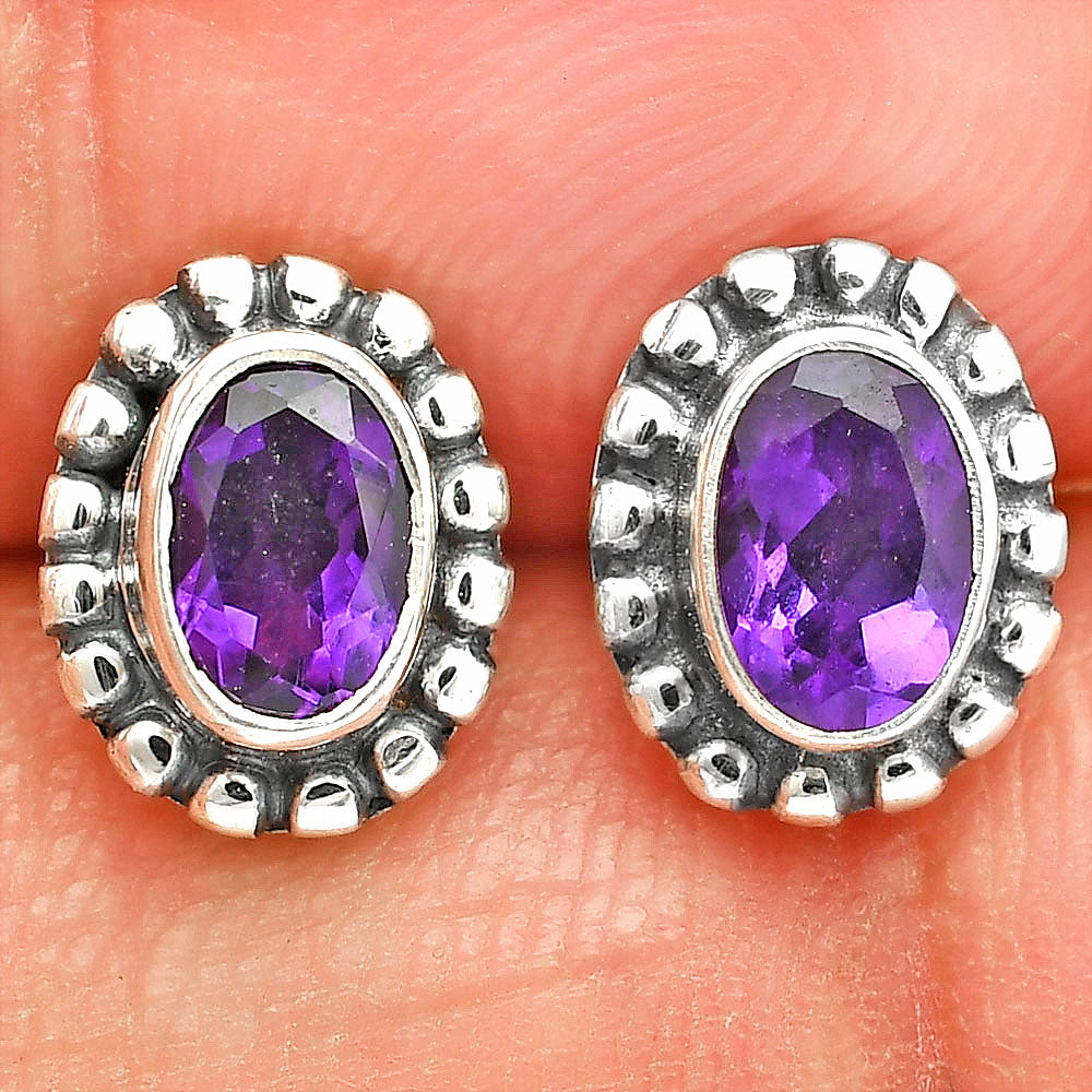 Oval Gemstone Silver Stud Earrings – Amethyst, Citrine, Lapis, Moonstone DGE1066 E-1121