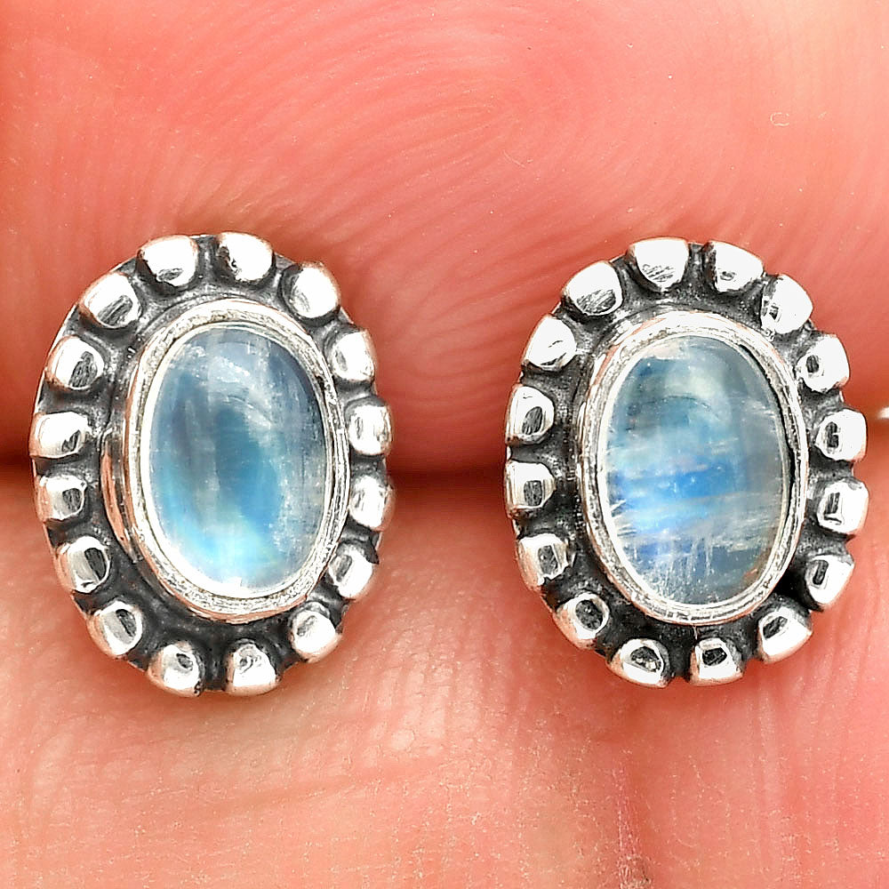 Oval Gemstone Silver Stud Earrings – Amethyst, Citrine, Lapis, Moonstone DGE1066 E-1121