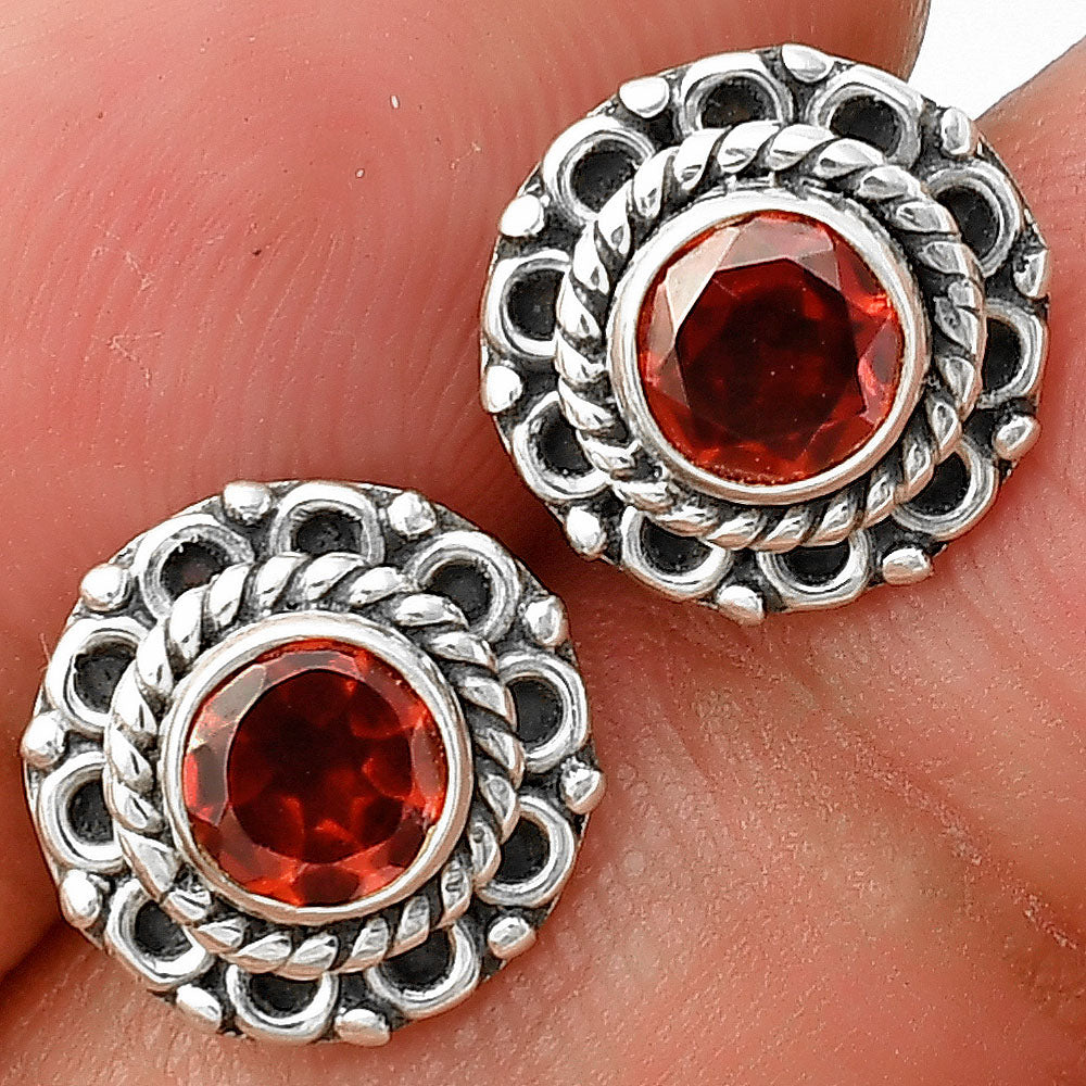Natural Garnet & Moonstone Silver Stud Earrings – 925 Sterling Handmade DGE1068 E-1121