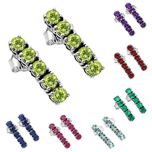 Natural Gemstones Round Shape 925 Silver Stud Earrings DGE1070 E-1063