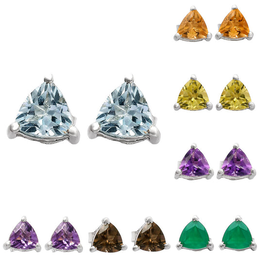 Trillion Cut Gemstone 925 Silver Stud Earrings Amethyst, Citrine, Topaz DGE1071 E-1017