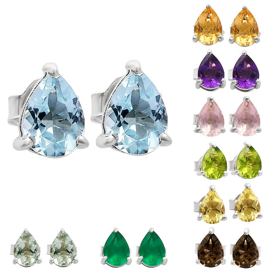 Natural Gemstones Pear Shape 925 Silver Stud Earrings DGE1074 E-1017