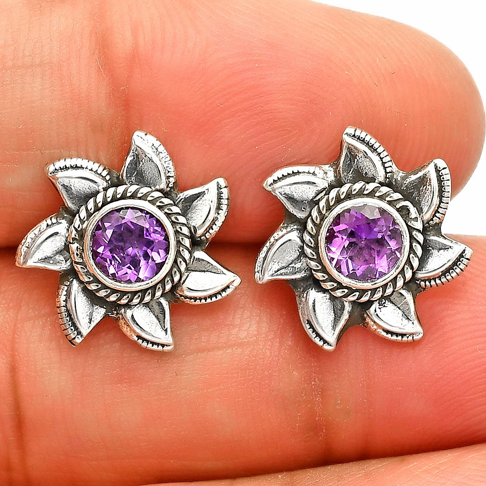 925 Sterling Silver Floral Gemstone Stud Earrings – Vintage Boho Jewelry DGE1080 E-1246