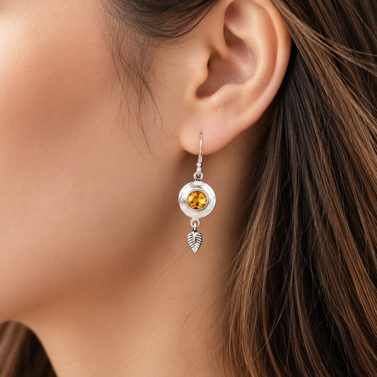 925 Sterling Silver Gemstone Leaf Dangle Earrings Handmade Jewelry DGE1092 E-1230