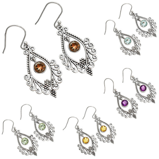 925 Sterling Silver Multi-Gemstone Filigree Dangle Earrings Wholesale DGE1084 E-1075