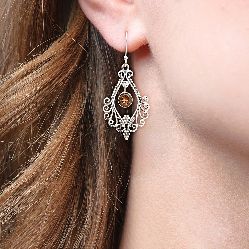 925 Sterling Silver Multi-Gemstone Filigree Dangle Earrings Wholesale DGE1084 E-1075
