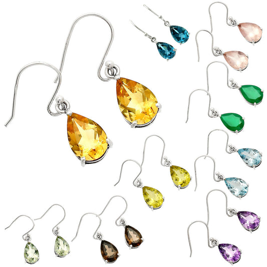 Natural Gemstones Pear Shape 925 Silver Earrings DGE1085 E-1021