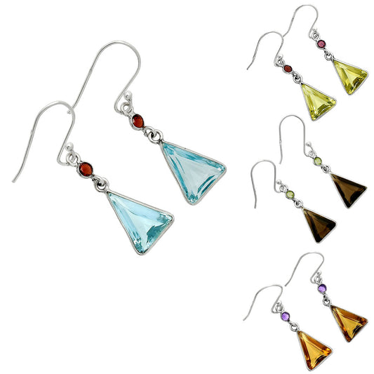 925 Silver Triangle Gemstone Dangle Earrings Handmade Jewelry for Women DGE1086 E-1002