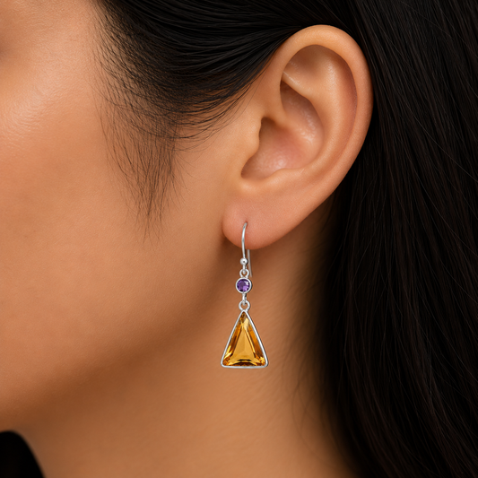 925 Silver Triangle Gemstone Dangle Earrings Handmade Jewelry for Women DGE1086 E-1006