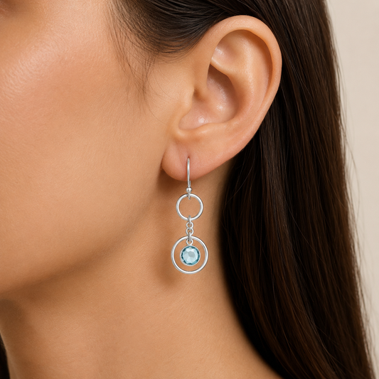 925 Silver Double Hoop Natural Gemstone Dangle Earrings Handmade Jewelry DGE1091 E-1160