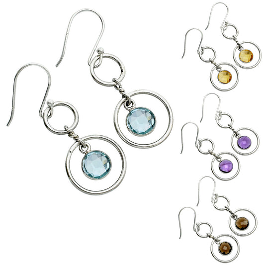 925 Silver Double Hoop Natural Gemstone Dangle Earrings Handmade Jewelry DGE1091 E-1160