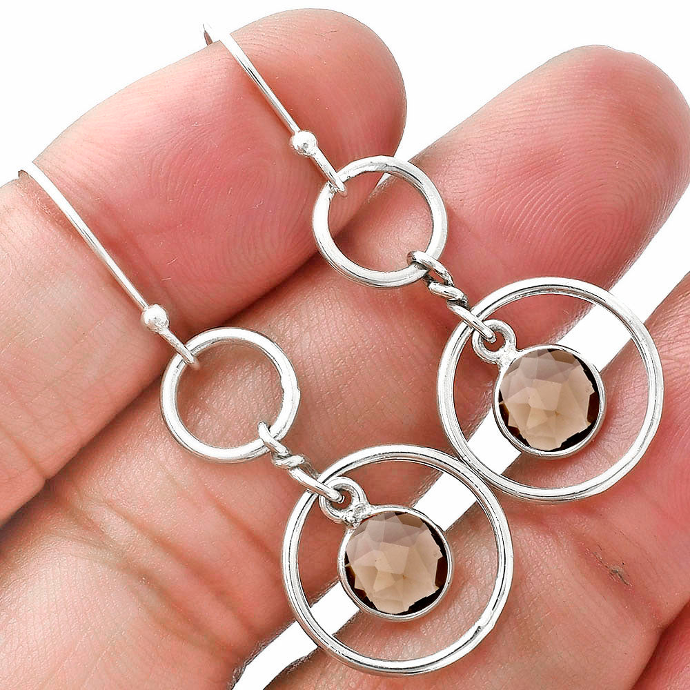 925 Silver Double Hoop Natural Gemstone Dangle Earrings Handmade Jewelry DGE1091 E-1160