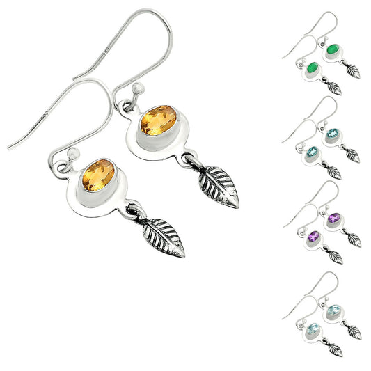 925 Sterling Silver Gemstone Leaf Dangle Earrings Handmade Jewelry DGE1092 E-1230