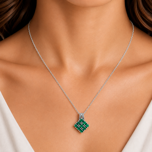 Square Cluster Round Gemstone Pendant in 925 Sterling Silver for Women AGP1008 P-1094