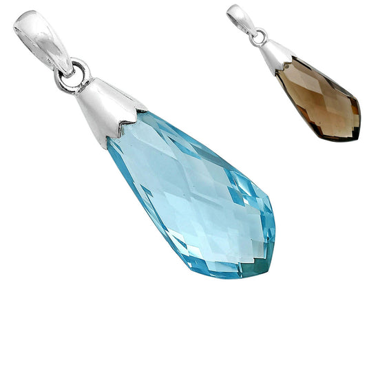 925 Silver Blue Topaz & Smoky Quartz Drop Pendant Handmade Jewelry DGP1005 P-1016