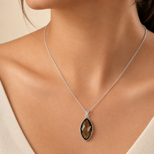 925 Silver Faceted Marquise Gemstone Pendant Handmade Fine Jewelry DGP1006 P-1053