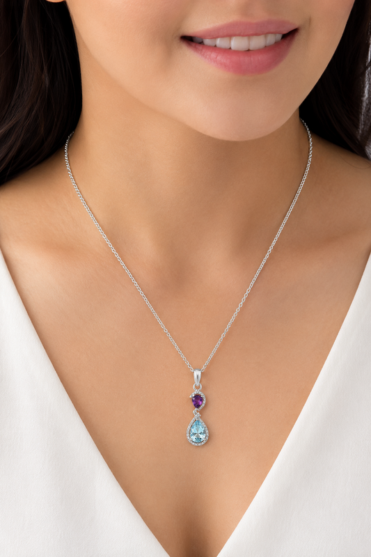 925 Sterling Silver Double Gemstone Pendant Handmade Fine Jewelry DGP1007 P-1116