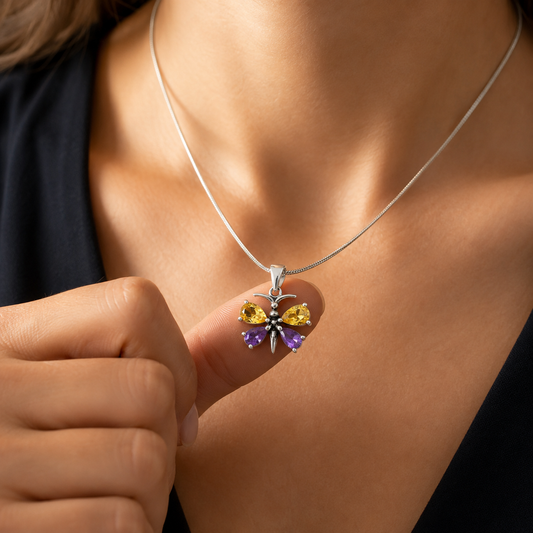 925 Sterling Silver Butterfly Gemstone Pendant Handmade Jewelry Gift DGP1008 P-1117
