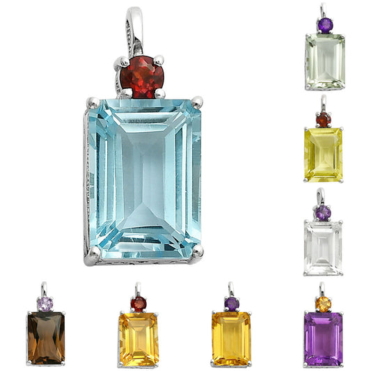 925 Sterling Silver Rectangle Gemstone Pendant Handmade Fine Jewelry DGP1010 P-1113