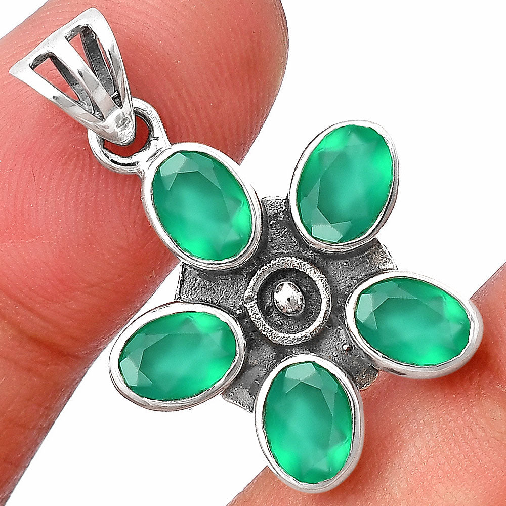 925 Sterling Silver Natural Gemstone Flower Pendant Handmade Jewelry DGP1013 P-1024
