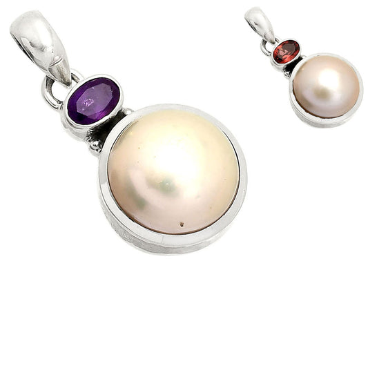 Natural Pearl Pendant with Amethyst Garnet 925 Sterling Silver Jewelry DGP1015 P-1077