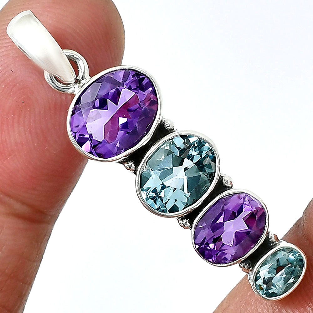 925 Silver Multi Four Stone Gemstone Oval Pendant Handmade Jewelry DGP1022 P-1119