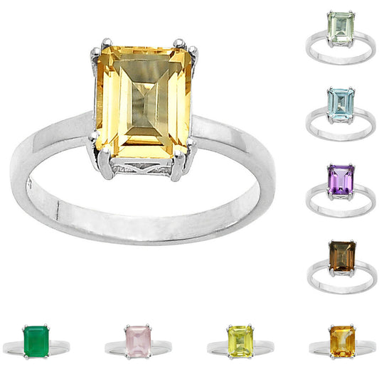 925 Silver Rectangle Step Cut Gemstone Ring Handmade Sterling Jewelry DGR1110 R-1020