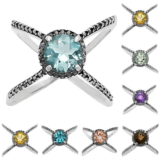 Modern X Shape Multicolor Gemstone Ring in 925 Sterling Silver Jewelry DGR1115 R-1244