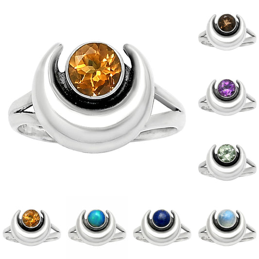 Crescent Moon Natural Gemstone Ring 925 Sterling Silver Handmade Jewelry DGR1117 R-1072