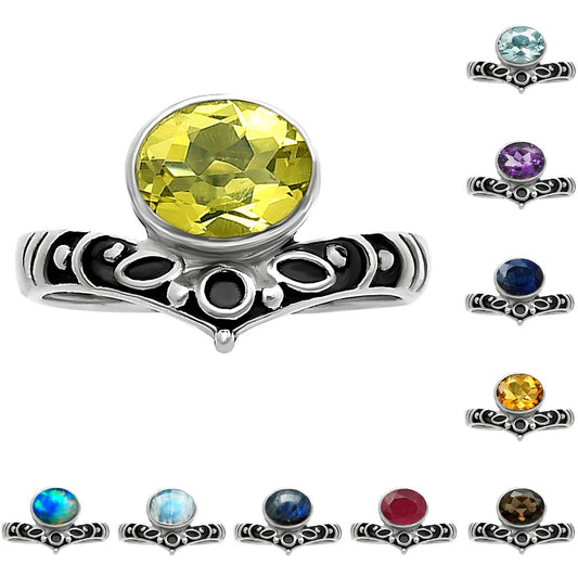 Boho Ornate Vintage Style Oxidized Gemstone Ring in 925 Silver for Women DGR1121 R-1046