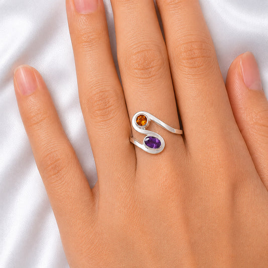 Open Bypass Gemstone Ring 925 Sterling Silver Modern Handmade Jewelry DGR1123 R-1039
