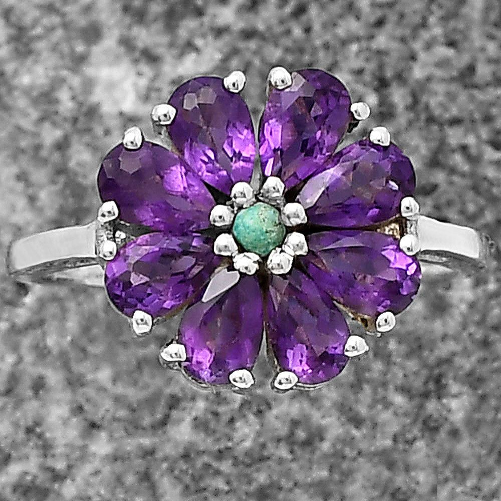 Multi Gemstone Flower Cluster Daisy Ring 925 Sterling Silver for Women DGR1127 R-1031