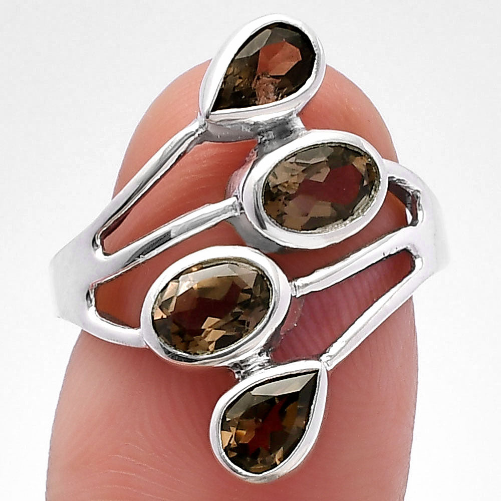 925 Sterling Silver Natural Multi Gemstone Ring with Oval & Pear Stones DGR1133 R-1053