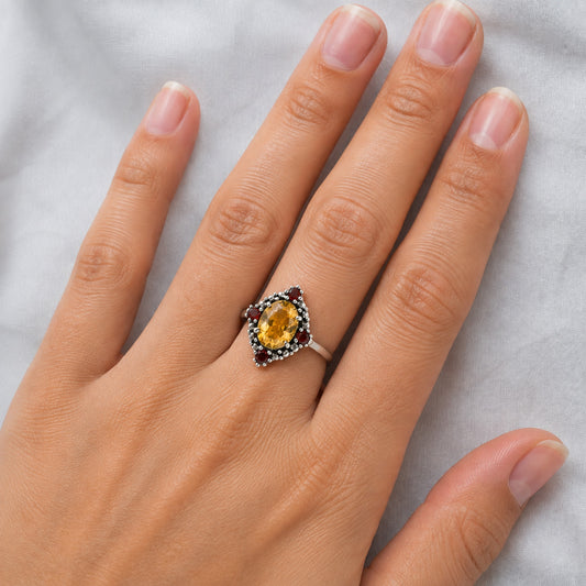 Multi Stone Oval Gemstone Halo Ring 925 Sterling Silver Handmade Jewelry DGR1135 R-1017