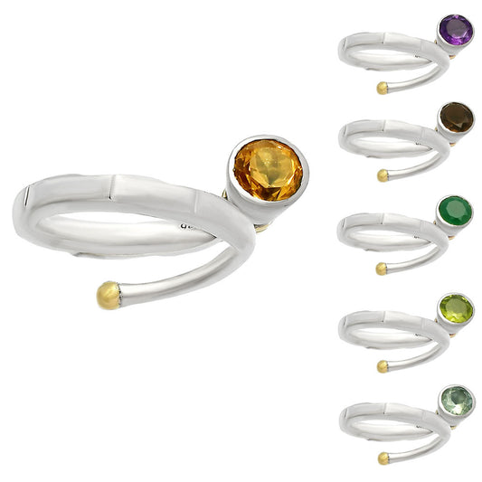 Two Tone Natural Birth Gemstone Band Spiral Ring 925 Silver Gold Accent DGR1138 R-1248