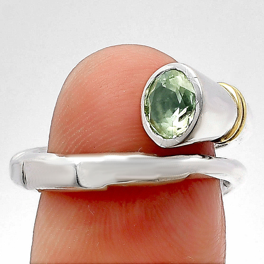 Two Tone Natural Birth Gemstone Band Spiral Ring 925 Silver Gold Accent DGR1138 R-1248