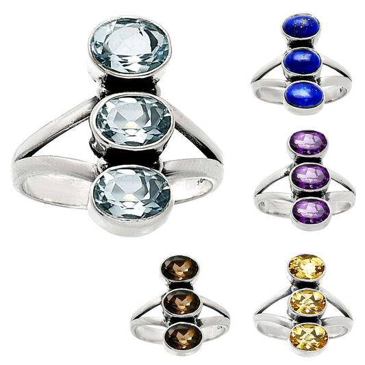 Three Stone Natural Gemstone Ring 925 Sterling Silver Handmade Jewelry DGR1140 R-1263