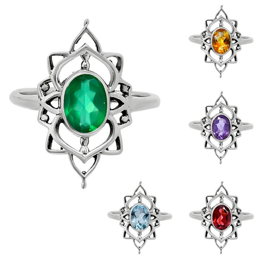 Handcrafted Design Natural Colorful Gemstone Ring 925 Silver Jewelry DGR1143 R-1744