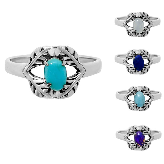 Oval Natural Gemstone Tribal Ring 925 Sterling Silver Handmade Jewelry DGR1144 R-1745