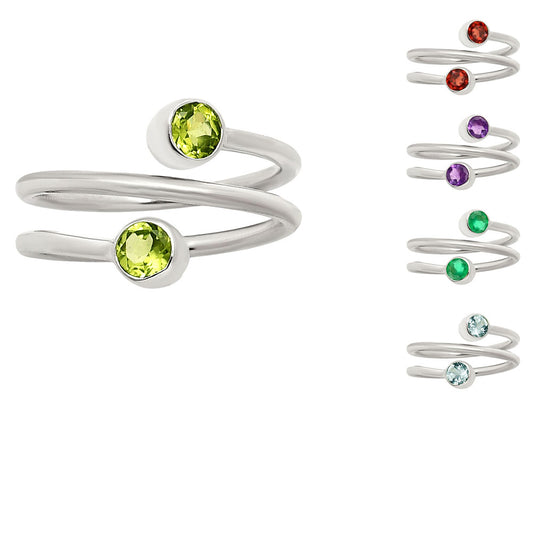 Adjustable Double Natural Gemstone Ring 925 Sterling Silver Handmade DGR1145 R-1185