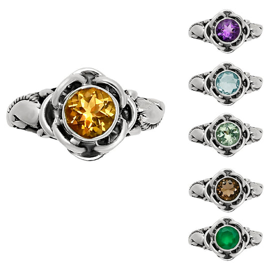 Boho Flower Design Natural Gemstone Ring Solid 925 Sterling Silver DGR1146 R-1395