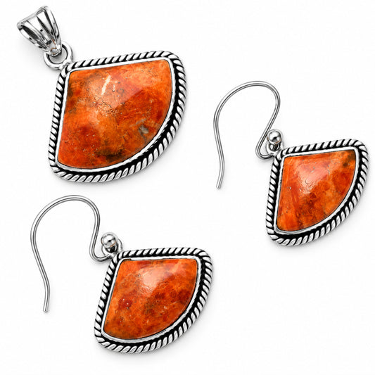 Red Sponge Coral Pendant Earrings Set T-1005 DGT01001