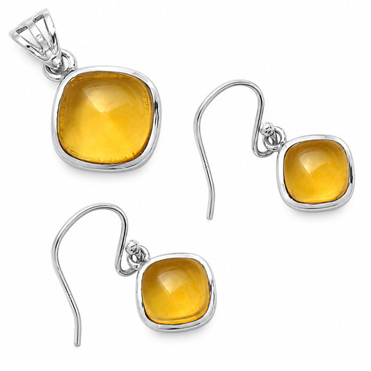Whiskey Quartz Pendant Earrings Set T-1002 DGT01010