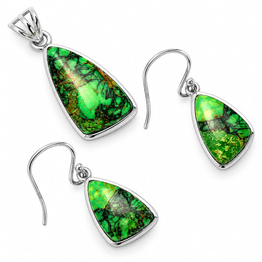 Green Matrix Turquoise Pendant Earrings Set T-1002 DGT01012