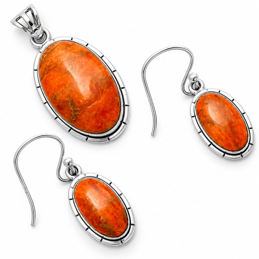 Red Sponge Coral Pendant Earrings Set T-1006 DGT01037