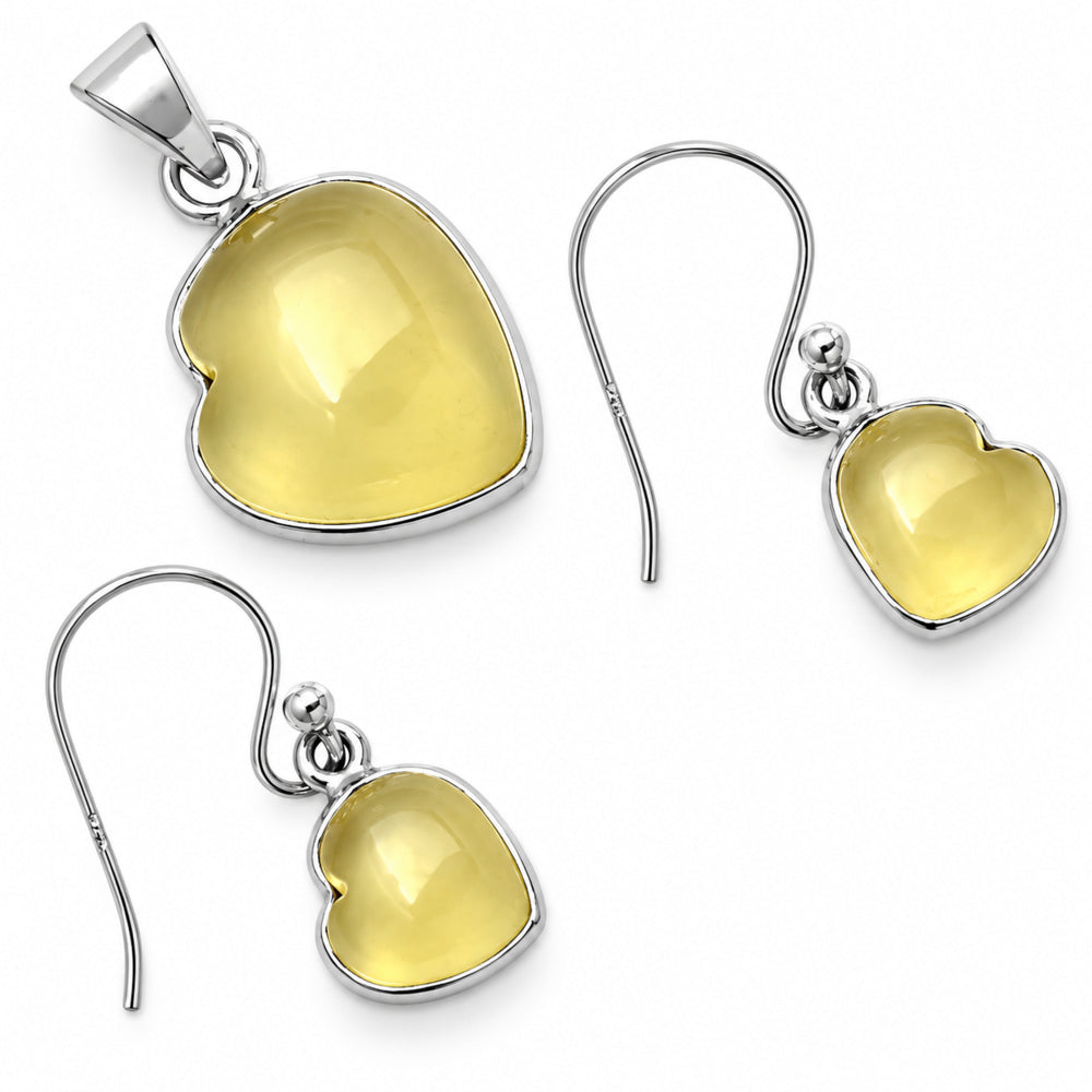Heart Milky Lemon Quartz Pendant Earrings Set T-1004 DGT01045