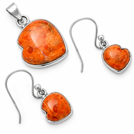 Heart Red Sponge Coral Pendant Earrings Set T-1004 DGT01048