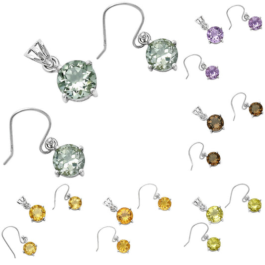 Round Gemstone 925 Sterling Silver Earrings & Pendant Jewelry Set DGT01052 T-1003